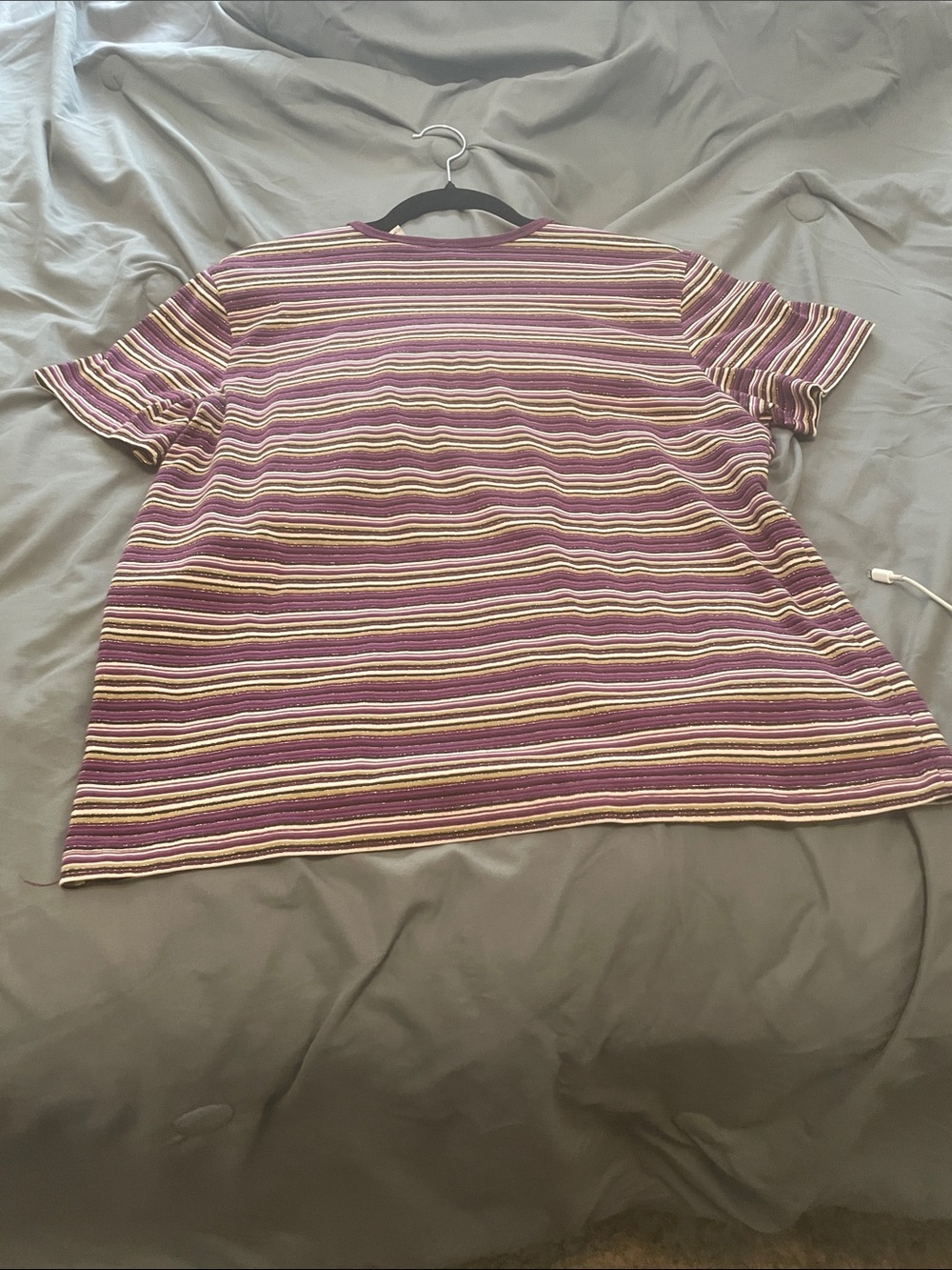Basic Editions Purple Striped Short Sleeve Jersey Top